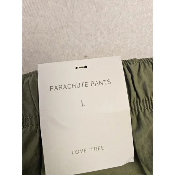 Love Tree Olive Green Parachute Pants Elastic Waist Drawstring Ankle Size Large - Picture 5 of 6